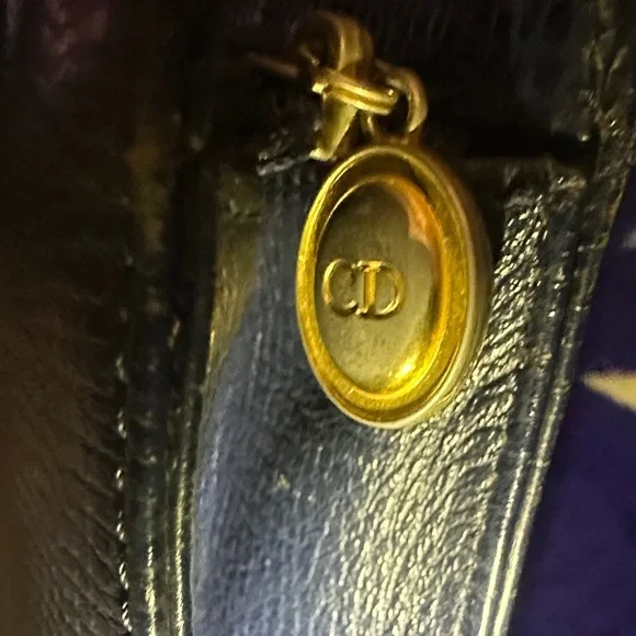Authentic Vintage Christian Dior Leather Navy Blue Tote with Gold Accent